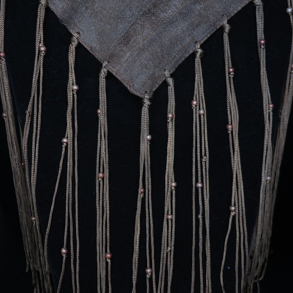 Triangular Brown Shawl With Fringe - image 6